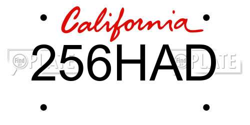 256HAD California License Plate