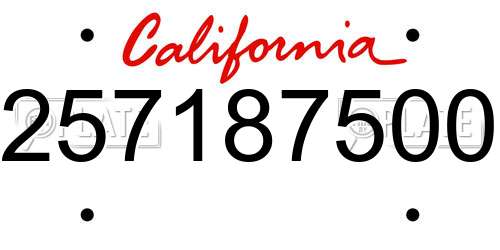 257187500 California License Plate