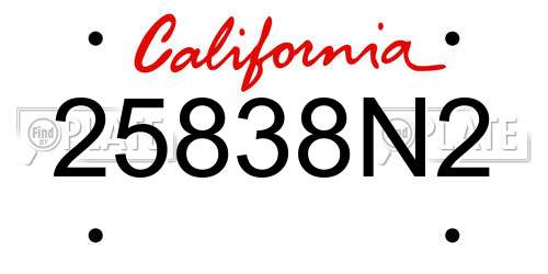 25838N2 California License Plate