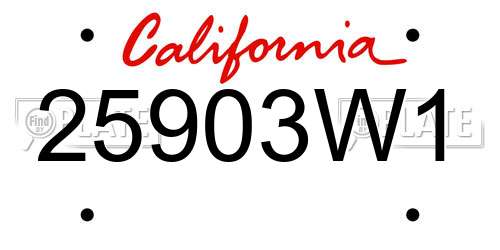 25903W1 California License Plate