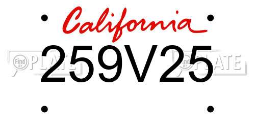 259V25 California License Plate