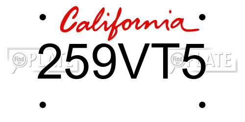 259VT5 California License Plate