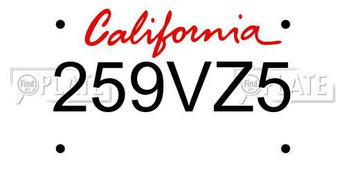 259VZ5 California License Plate