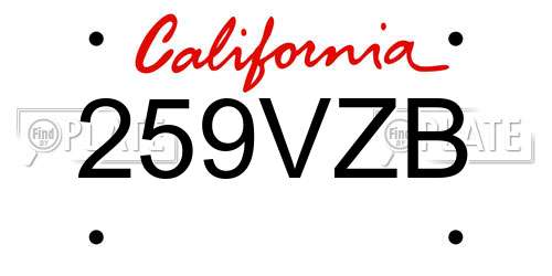259VZB California License Plate