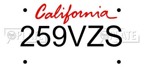 259VZS California License Plate
