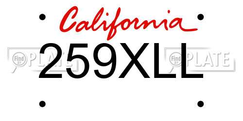 259XLL California License Plate