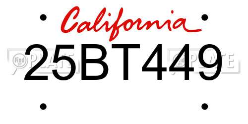 25BT449 California License Plate