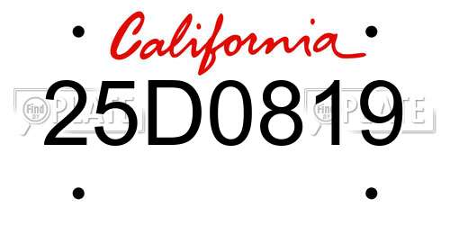 25D0819 California License Plate