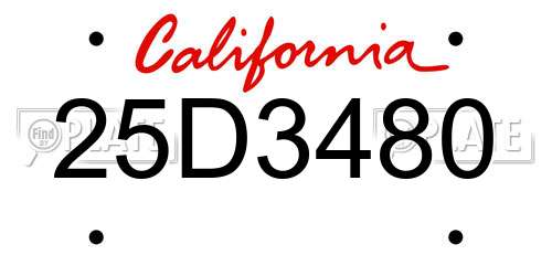 25D3480 California License Plate