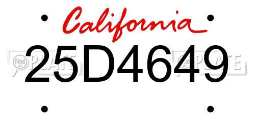 25D4649 California License Plate