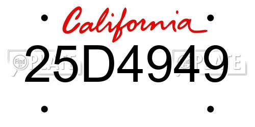 25D4949 California License Plate