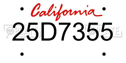 25D7355 California License Plate