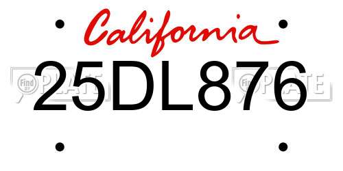 25DL876 California License Plate