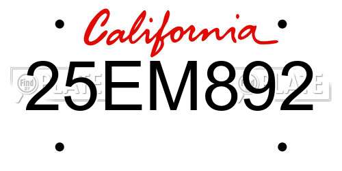 25EM892 California License Plate