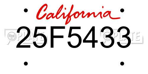 25F5433 California License Plate