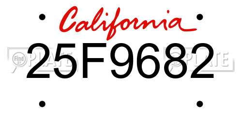 25F9682 California License Plate