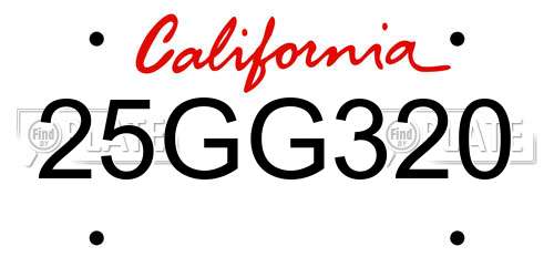 25GG320 California License Plate