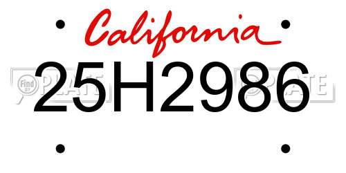 25H2986 California License Plate