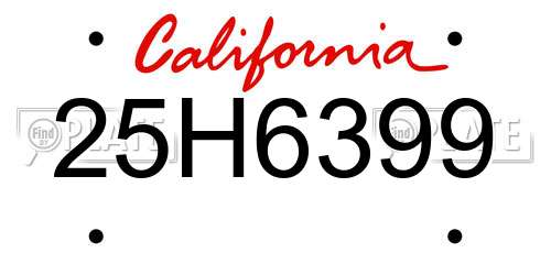 25H6399 California License Plate