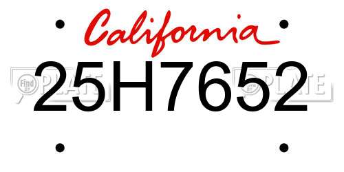 25H7652 California License Plate