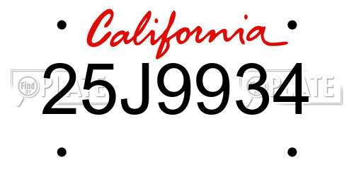 25J9934 California License Plate