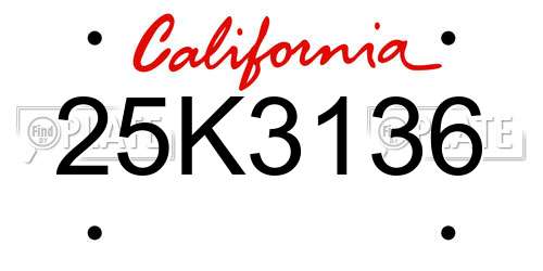 25K3136 California License Plate