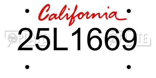 25L1669 California License Plate