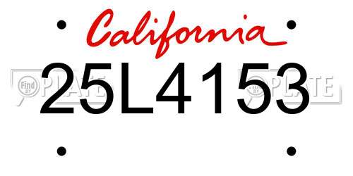 25L4153 California License Plate