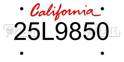 25L9850 California License Plate