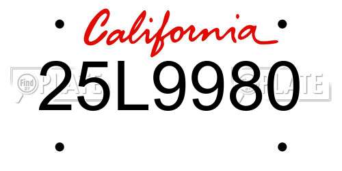 25L9980 California License Plate