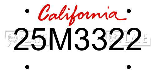 25M3322 California License Plate
