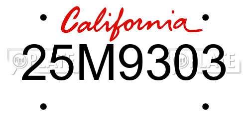 25M9303 California License Plate