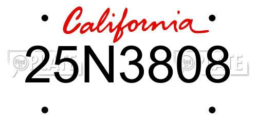 25N3808 California License Plate