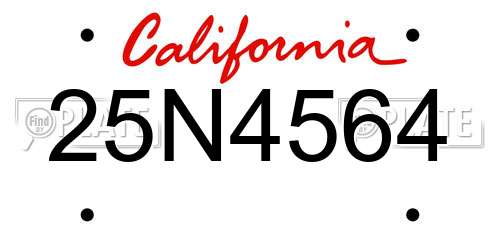 25N4564 California License Plate