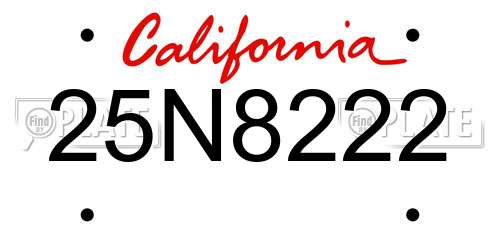 25N8222 California License Plate