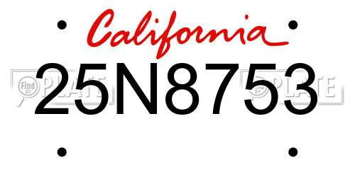25N8753 California License Plate