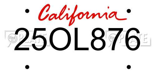 25OL876 California License Plate