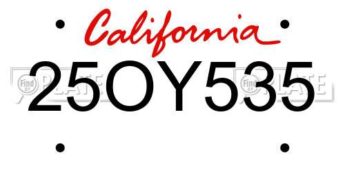 25OY535 California License Plate