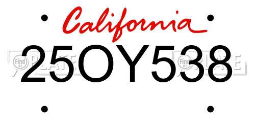 25OY538 California License Plate