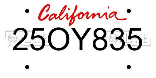 25OY835 California License Plate