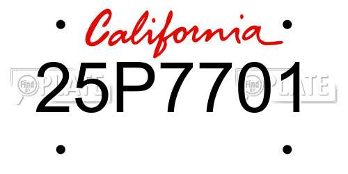 25P7701 California License Plate