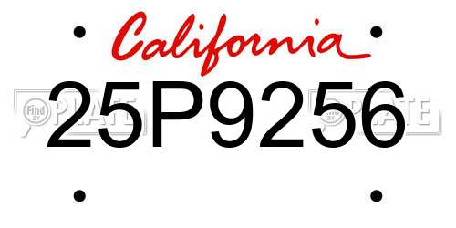 25P9256 California License Plate