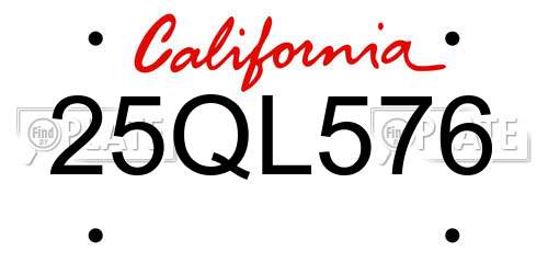 25QL576 California License Plate