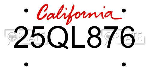 25QL876 California License Plate