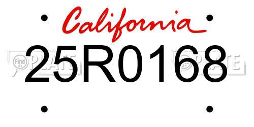 25R0168 California License Plate