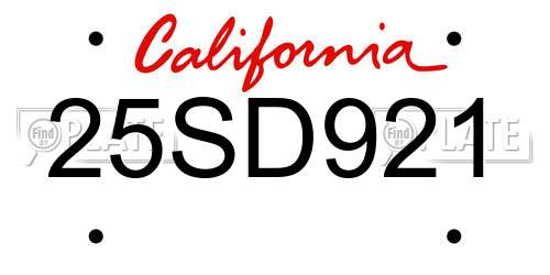 25SD921 California License Plate