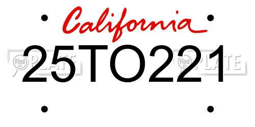25TO221 California License Plate