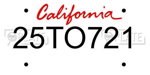 25TO721 California License Plate