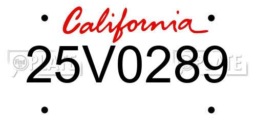 25V0289 California License Plate