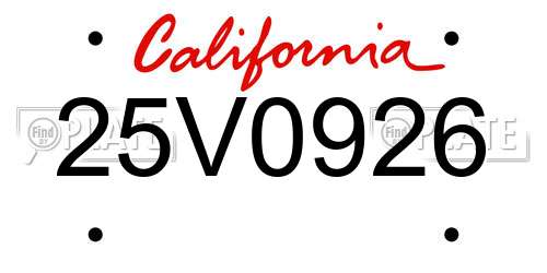 25V0926 California License Plate